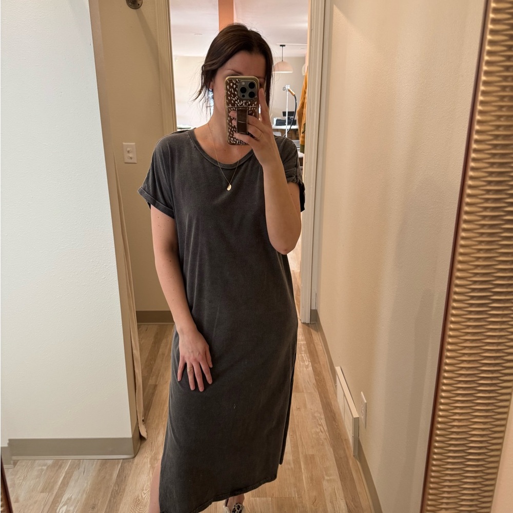 Washed Black Midi Tee Dress - Relaxed Everyday Style